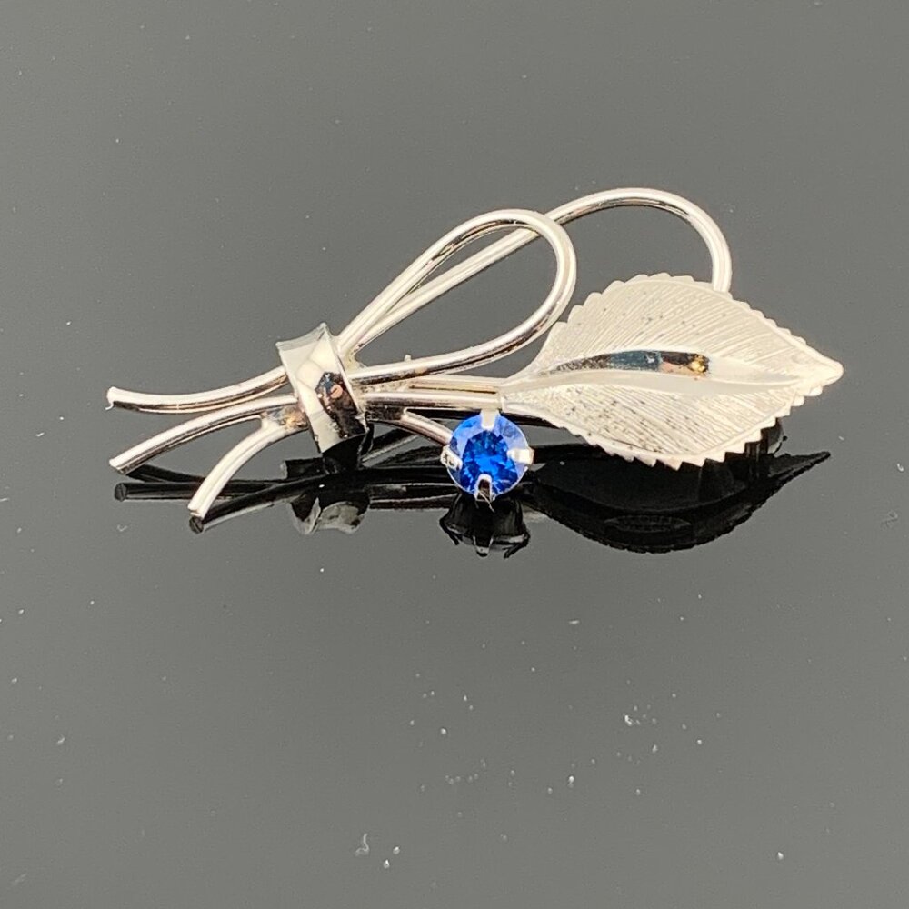 Blue Stone Sterling Silver Filigree Dixelle Leaf Brooch Vintage J899